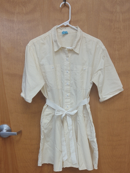 Free People Dresses & Skirts - Free People Cream and White Striped Button-Front Shirt Dress With Drop Waist